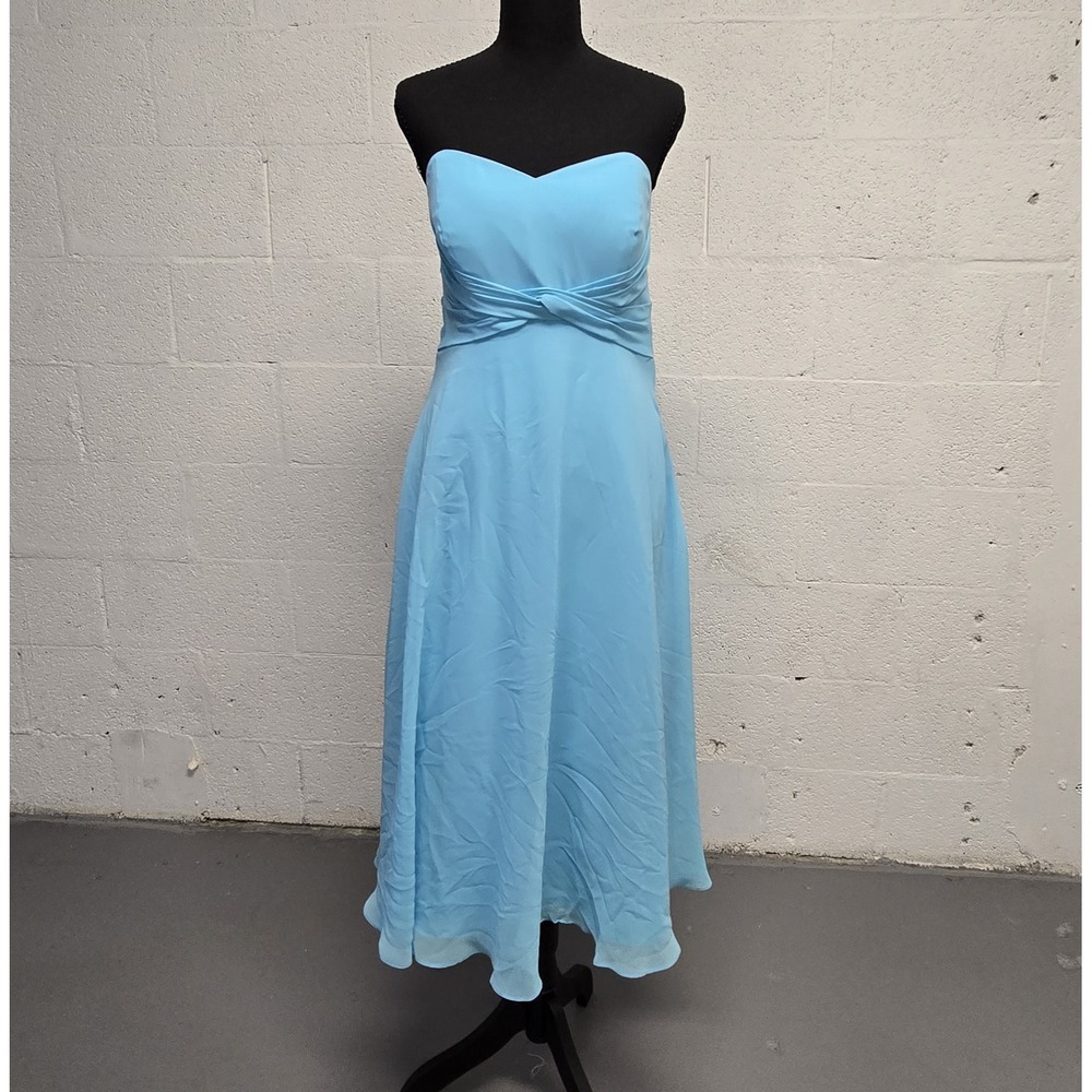 Jasmine B2 B2035 Strapless Chiffon Bridesmaid Dress Bahama Breeze Blue Size 10